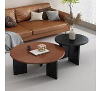 Coffee Table Modern Classic Round Set Of 2 Nesting For Living Room Round Set Solid Wood Circle Side Accent Furniture For Bedroom Balcony Lounge Walnut Black 31.5" L