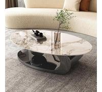 Coffee Table, Modern Industrial Oval Center Table with Marble Top and Stainless Steel Base, Mid Century Accent Table for Living Room
