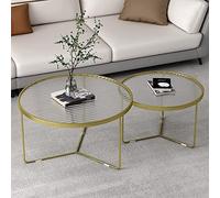 Coffee Table Modern Living Room coffe table Glass Coffee Table Nesting Set of 2, Modern Light Luxury Sofa Table Round End Table w/Tempered Glass Smooth Top & Sturdy Metal Legs, Unique Side Table