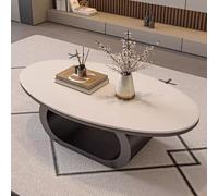 Coffee Table,Modern Oval Sintered Stone Top with Carbon Steel Ring Base,Open Storage Shelf,Low Profile Centre Table for Living Room,Apartment and Small Spaces A,130CM