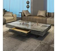 Coffee Table Modern Rectangular Stone With Black Metal Base Contemporary Center For Waiting Area Slab Faux Marble Cocktail 55" Lx27.5 Wx12 H Grey