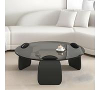 Coffee Table Modern Shark Inspired Round Glass Sofa Side Black Minimalist Center Circle Accent For Living Room-35.5" Lx35.5 Wx13 H