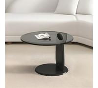 Coffee Table Modern Shark Inspired Round Glass Top Wood Base Round Sofa Side Black Minimalist Circle Accent For Living Room-19.5" Lx19.5 Wx15.5 H