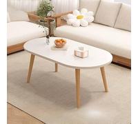Coffee Table Modern Solid Wood Oval Simple Living Room Accent Center Small Space Cocktail White-No Drawer 39.4" Lx23.5 Wx18 H