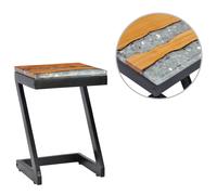 Coffee Table Multicolour Solid Teak & Polyresin Z-Leg 30x30x50 cm Handmade Mango