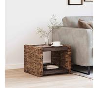 Coffee Table Natural 45x45x45 cm Solid Mahogany Wood with Rattan Shelf Storage