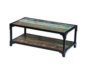 Coffee Table Natural Mango Wood 90x45x35cm Industrial Iron Shelf Rustic Vintage