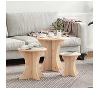 Coffee Table Natural Pine Solid Rustic 3pc Nesting Round Set Lrg 46x46x47 cm