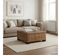 Coffee Table Natural Rattan Top Solid Mahogany Frame 67x60x30 cm Indoor Outdoor