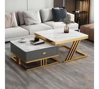Coffee Table Nesting Set,Modern Living Room Table with Drawer Storage,Sintered Stone or Tempered Glass Top,Carbon Steel Frame,Minimalist Centre Table for Bedroom Home Office A