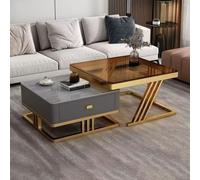 Coffee Table Nesting Set,Modern Living Room Table with Drawer Storage,Sintered Stone or Tempered Glass Top,Carbon Steel Frame,Minimalist Centre Table for Bedroom Home Office B