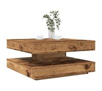 Coffee Table Old Wood 70x70x34.5 cm Engineered Wood 360° Rotating Top w/ Shelf
