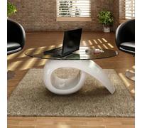 Coffee Table Oval 115x64cm High Gloss White Tempered Glass & GRP 44.7cm Storage