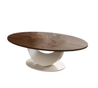 Coffee Table Oval Medieval Style Walnut Color Solid Wood Multilayer Board Tea Table Wrought Iron Baked Enamel Base Center Tables for Home Living Room Bedroom