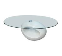 Coffee Table Oval White High Gloss Fiberglass Base 115x65x40cm 8mm Glass Top now
