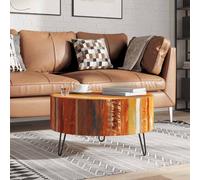 Coffee Table Reclaimed Solid Wood Round 70x38cm Multi-colour Iron Pin Legs Waxed