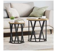 Coffee Table Round Artisan Oak 50cm Matte Engineered Wood Steel Frame Small Side