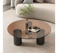 Coffee Table Round Modern Sturdy Coffee Table with Solid Wooden Legs - Scandinavian Side Table for Living Room, Black Glass Table Top, Medium Size