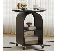 Coffee Table, Round Movable Side Table with Three-Layer Storage and Wheels, Ideal for Living Room, Bedroom, and Balcony