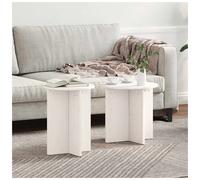 Coffee Table Round Pine Wood 41.5cm White Rustic Indoor 2pcs Nesting Set Compact