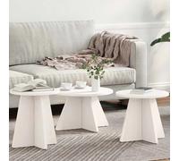 Coffee Table Round Pine Wood White 49x49x30cm Rustic Living Room Centerpiece Set