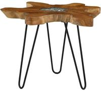 Coffee Table Round Side Solid Teak & Polyresin Tabletop Metal Legs Living Room