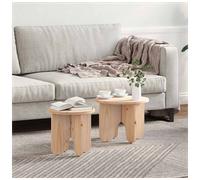 Coffee Table Round Solid Pine Wood Natural 39.5x39.5x30cm Modern Minimal 2pc Set