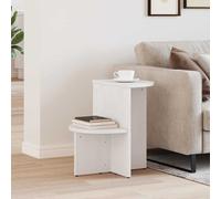 Coffee Table Round Solid Pine Wood White 50x40x50 cm Rustic Indoor Low Profile.