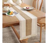 Coffee Table Runner Boho with Tassels 180x30 cm Woven Cheesecloth Table Runner for Bohemian Style Decoration, Daily Home Dining Table Decoration, Wedding Parties (Coffee, 180X30 CM)