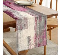 Coffee Table Runner Spring Linen Modern Purple and Grey Table Decorations Cotton Boho Decorative Cloth Rustic for Weddings Christmas Party Dinner Holidays Home Party Decor 33cm x 183cm
