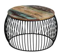 Coffee Table - Rustic Brown Rough Mango Wood & Black Iron 68x37 cm Round Vintage