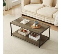 Coffee Table Rustic Wooden Light Brown Grain Finish Living Room Storage Shelf 2 Tier House of Home Grey One Size