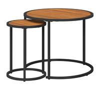 Coffee Table Set Natural/Black Acacia & Steel 55x55x45cm Nesting Patio Tables XL