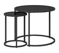 Coffee Table Set Natural/Black Acacia & Steel 55x55x45cm Nesting Patio Tables XL
