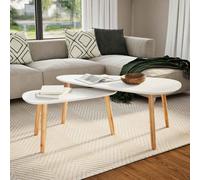 Coffee Table Set 2-piece White Scandinavian Pine Legs MDF Top 100x50x40cm Modern