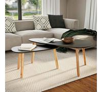 Coffee Table Set 2 Pieces Solid Pinewood Black