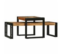 Coffee Table Set 2pc Brown Mango Wood Top Steel Frame 48x40x40cm Compact Indoor