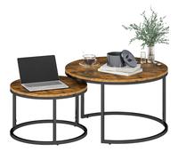 Coffee Table Set 2pc Brown Wood-Effect MDF Top Steel Frame Stackable 78.5cm Pair