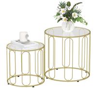 Coffee Table Set 2pc Gold Tone Metal & Tempered Glass Ø50/Ø40cm Nesting Round XL