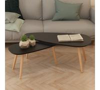 Coffee Table Set 2pc Modern Black Solid Pinewood & MDF 100x50x40 & 70x34.5x35 cm