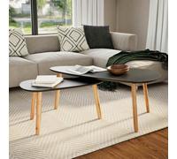 Coffee Table Set Black 2pc Solid Pinewood Legs MDF Top 100x50x40cm Scandinavian