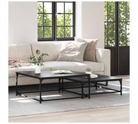 Coffee Table Set Black Oak Engineered Wood 80x80x35 cm Nesting Modern Low-SlimXL