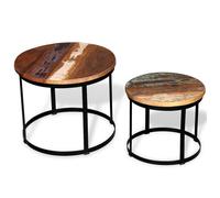 Coffee Table Set Brown Mango Wood Top & Black Iron Base 50/40cm Vintage Retro x2