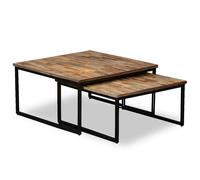 Coffee Table Set Brown Solid Acacia Wood Steel Legs Nesting 65x65x26/55x55x21cm