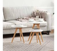 Coffee table set Brown Solid Walnut Wood Nesting Round 50x50x46cm 3pcs IndoorUse