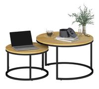 Coffee Table Set Brown Wood Effect 78.5x78.5cm&59x59cm Steel MDF Stackable Pair