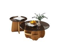 Coffee Table Set, Coffee Table with Storage, Small Side Table, Round Wooden Coffee Table Set of 2, Glass Tabletop, Geometric Shape, Suitable for Bedroom, Living Room, Office, Dessert Shop(Wood)