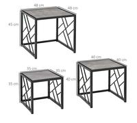 HOMCOM Set Of 3 Nesting Coffee Tables Square End Tables With Metal Frame Grey, Grey