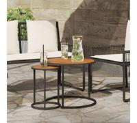 Coffee Table Set Natural/Black Acacia & Steel 55x55x45cm Nesting Patio Tables XL
