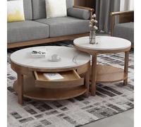 Coffee Table Set of 2, Double-layer Storage Design with Hidden Drawer, Rounded Top for Living Room and Bedroom